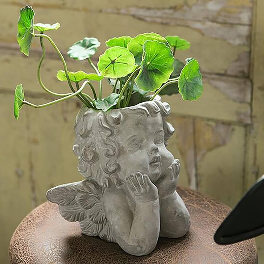 Amazon.co.jp: 天使の像 細工 頭 顔 プランター,装飾 セメント