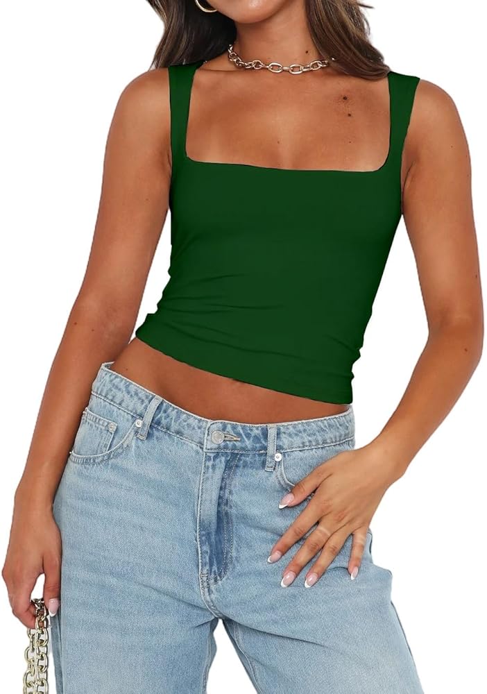 Chifeey Womens Sexy Crop Top Summer 2025 Square Neck Sleeveless
