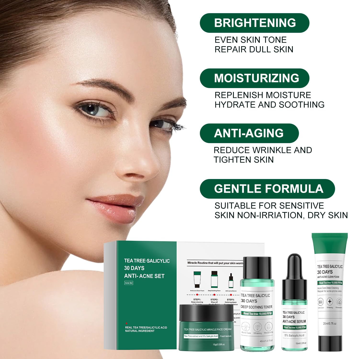 Amazon.com : Tea Tree Salicylic Acid Facial Skin Care Set, Acne