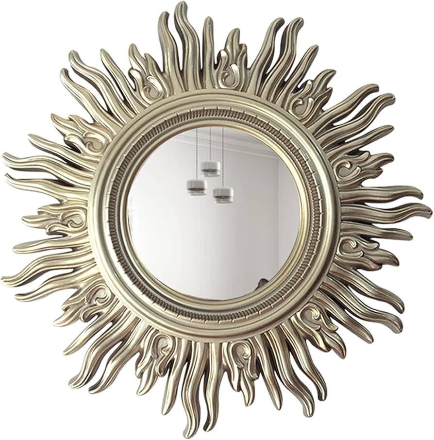 Amazon.co.jp: 壁掛けミラー 太陽 アンティーク ウォールミラー 丸型
