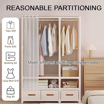 Amazon｜ワード ローブ。ハンガーラック カーテン付き。布製ワード