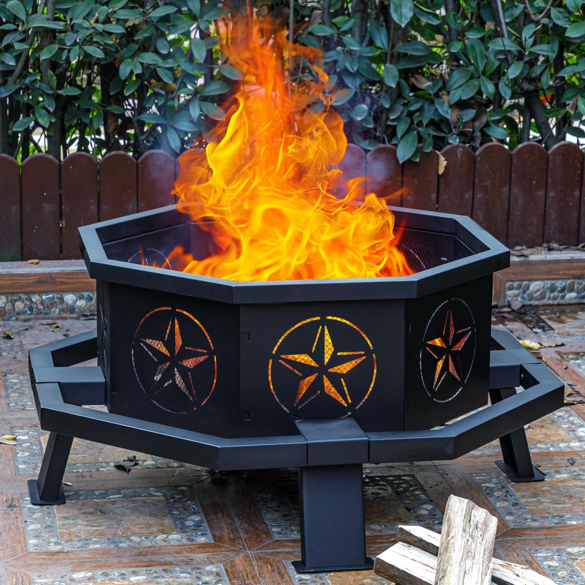 Verdeluxe Octagonal Heavy Duty Fire Pit,35 inch Outdoor Wood