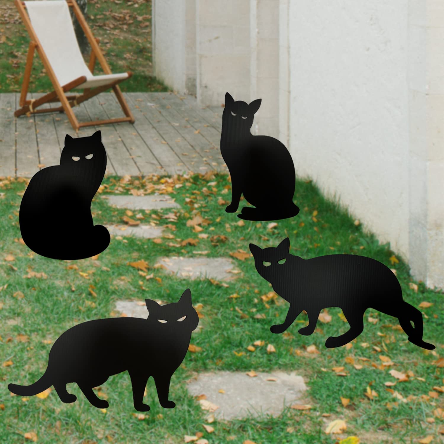 Amazon.co.jp: 黒猫 庭 サイン 4個 ハロウィンデコレーション