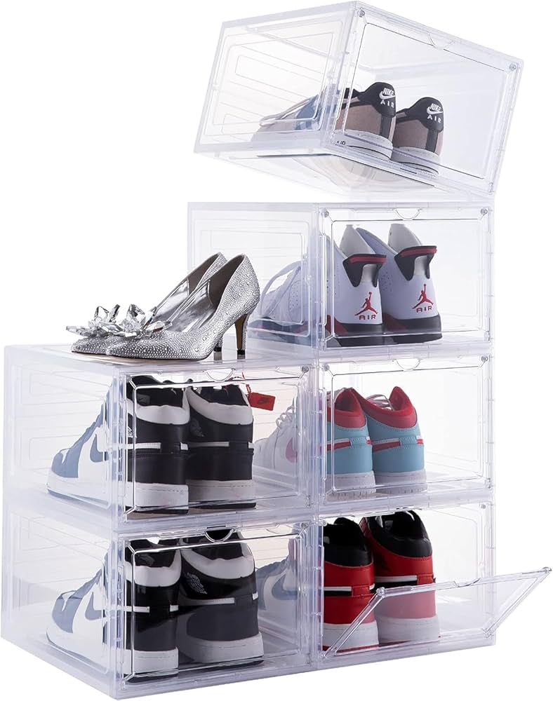 Amazon｜6個 透明 磁石開閉扉 UVカット 積み重ね可能 シューズケース