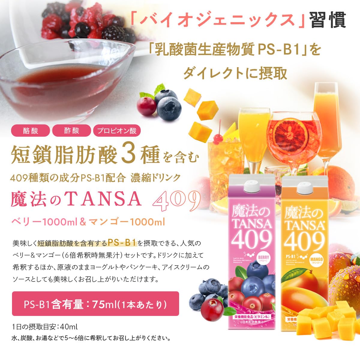 Amazon.co.jp: 魔法のTANSA(タンサ)409 【6本セット】ベリー味 1000ml