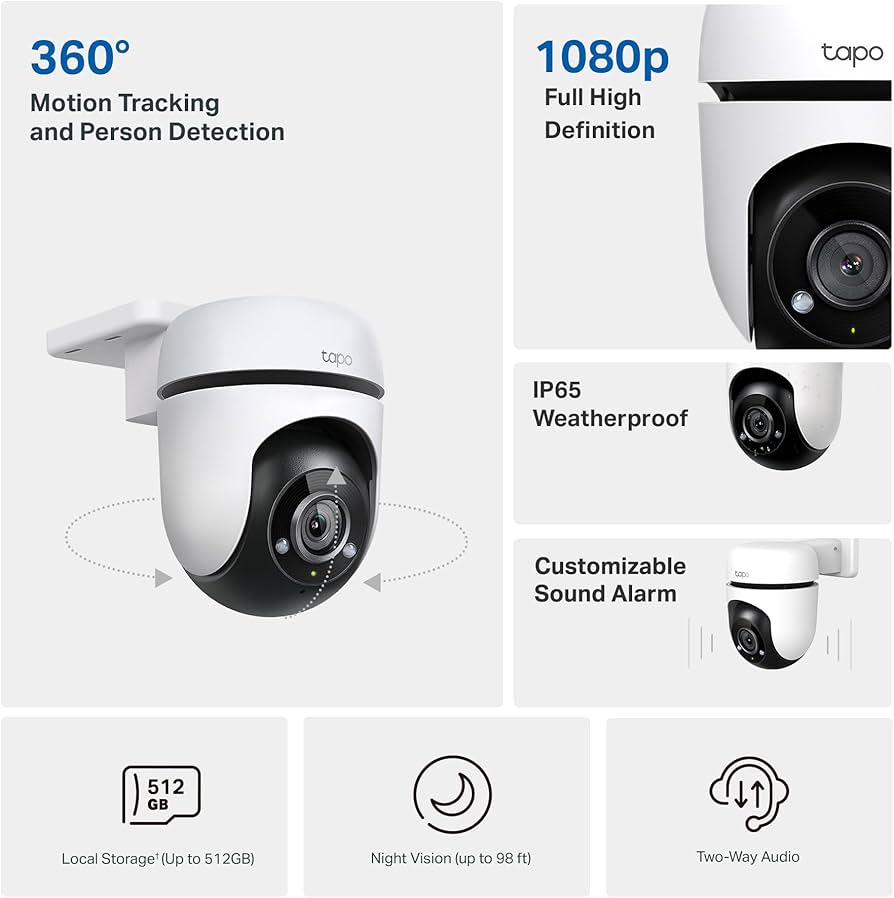 Amazon.com : Tapo 1080P Outdoor Wired Pan/Tilt Security Wi-Fi
