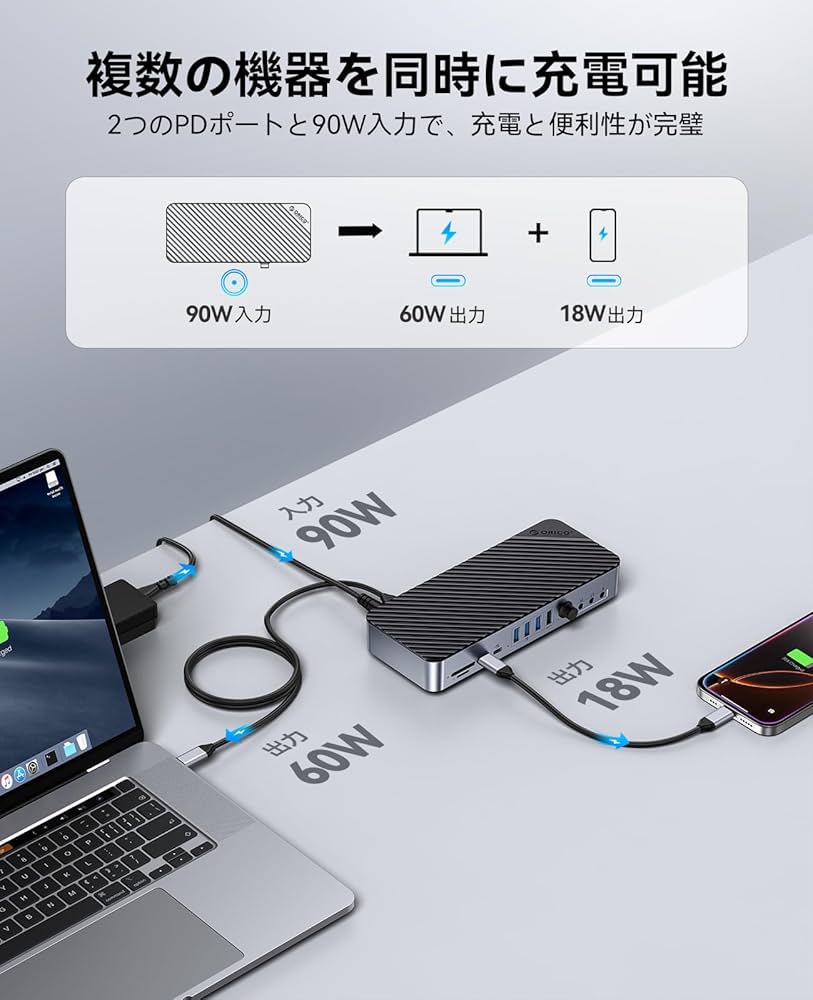 Amazon.co.jp: ORICO USB C ドッキングステーション 4画面拡張 (20-in