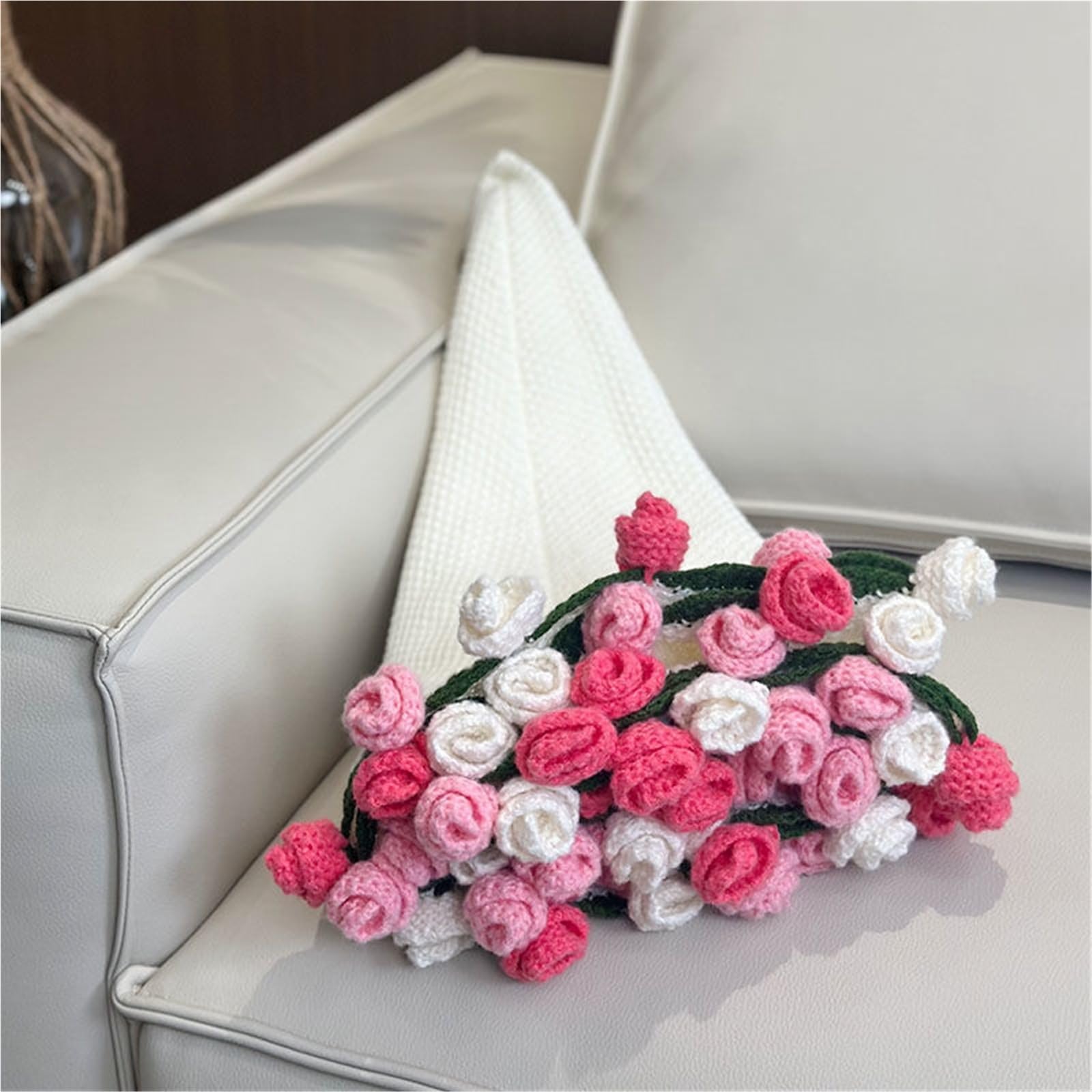 Amazon｜ピンクの花束ブランケット、手作りかぎ針編みの花ブランケット