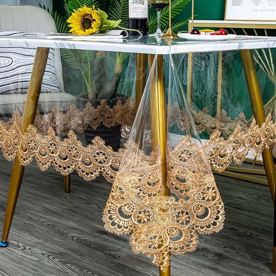 Amazon｜テーブルクロス ビニール 透明 レース縁取り マルチクロス