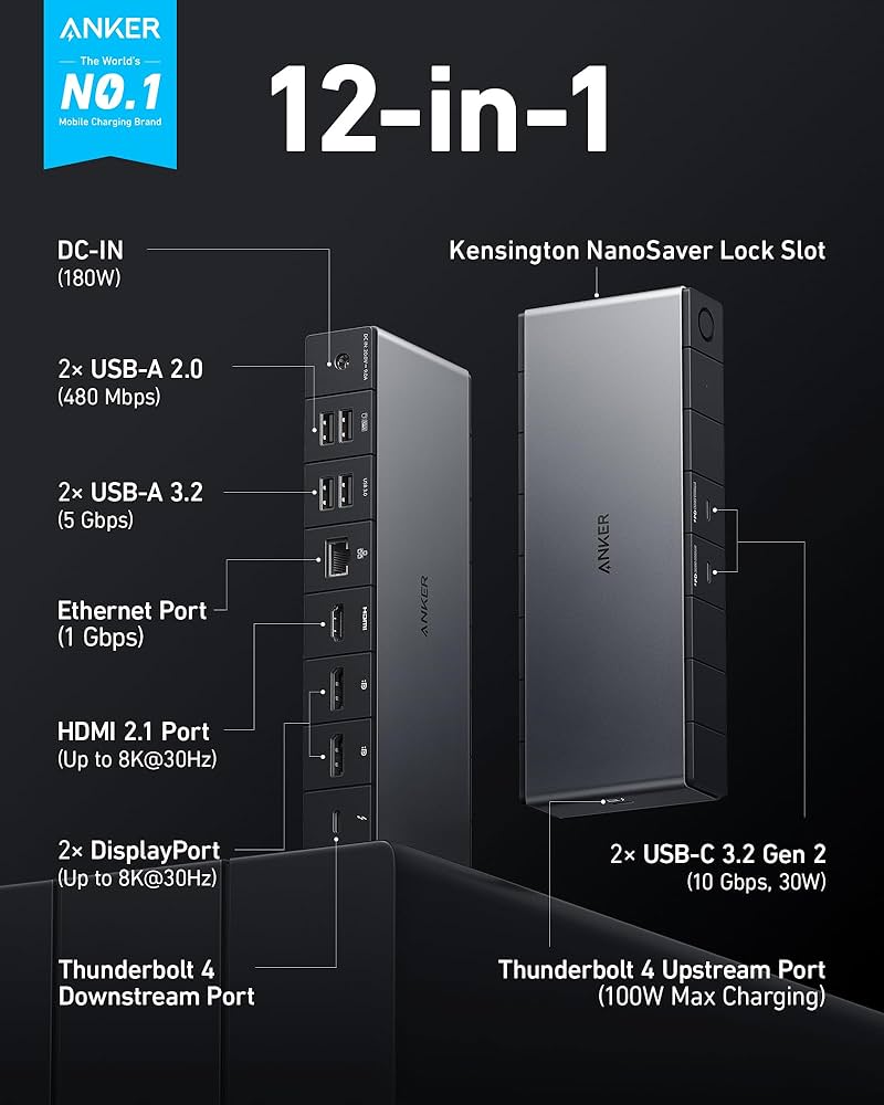 Amazon.com: Anker 778 Thunderbolt 擴充基座(12 合1,Thunderbolt 4