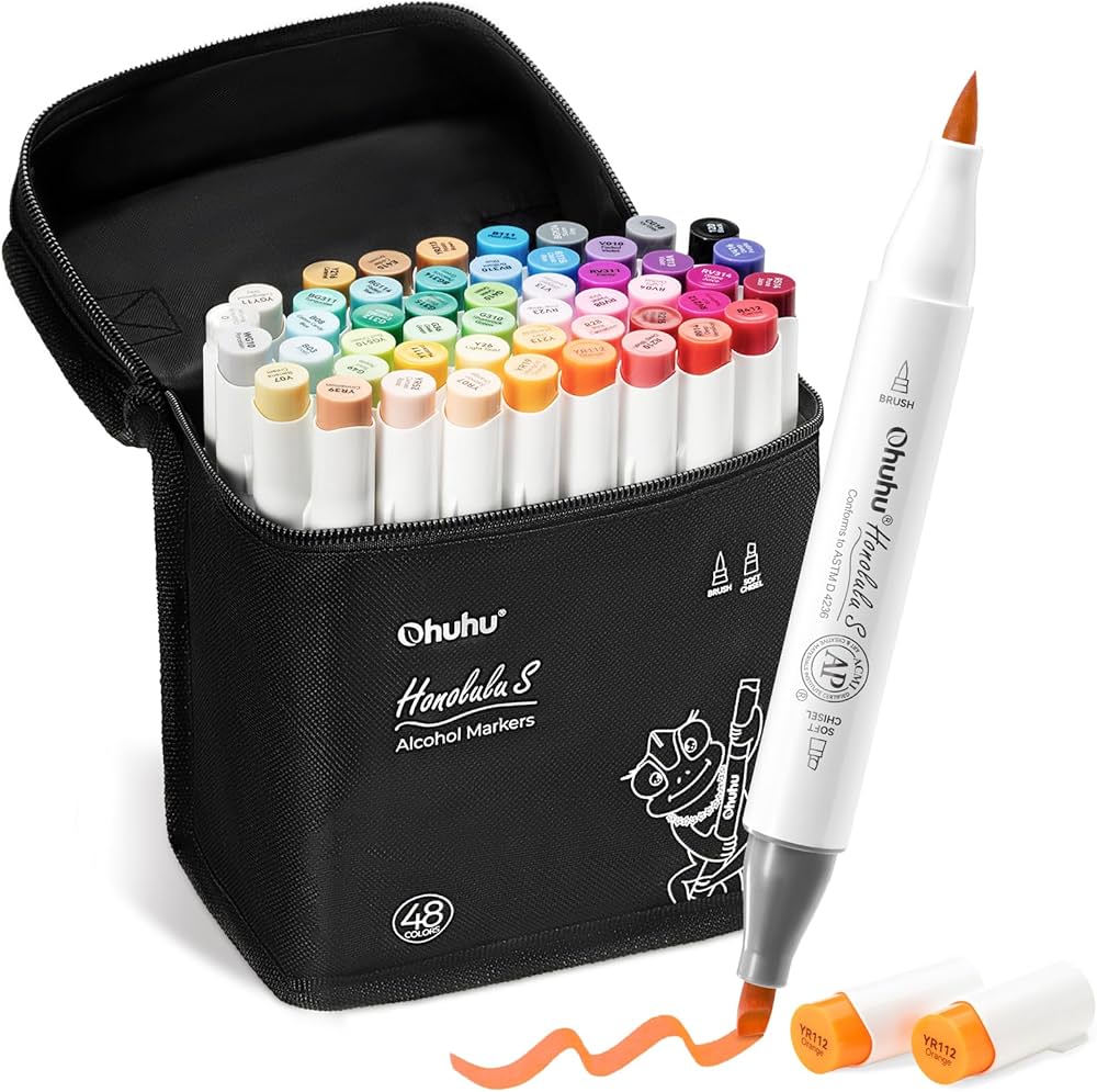 Amazon | Ohuhu イラストマーカー 筆タイプ 筆・ソフトチゼル 48色49本
