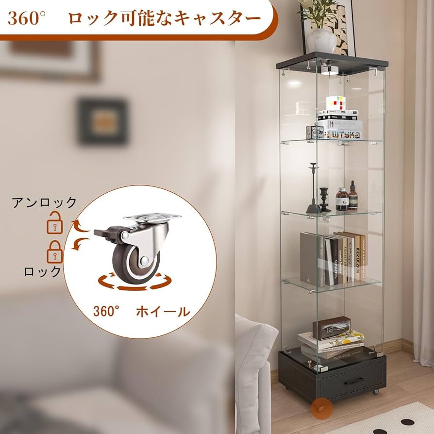 Amazon.co.jp: LED照明付き ロック付き 強化ガラスディスプレイ