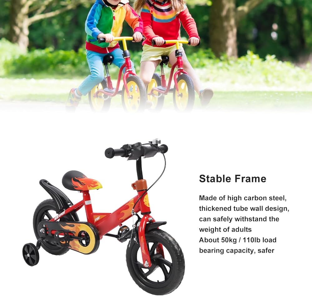 Amazon | 子供用自転車、12インチレッド子供用自転車、1～8歳の男の子