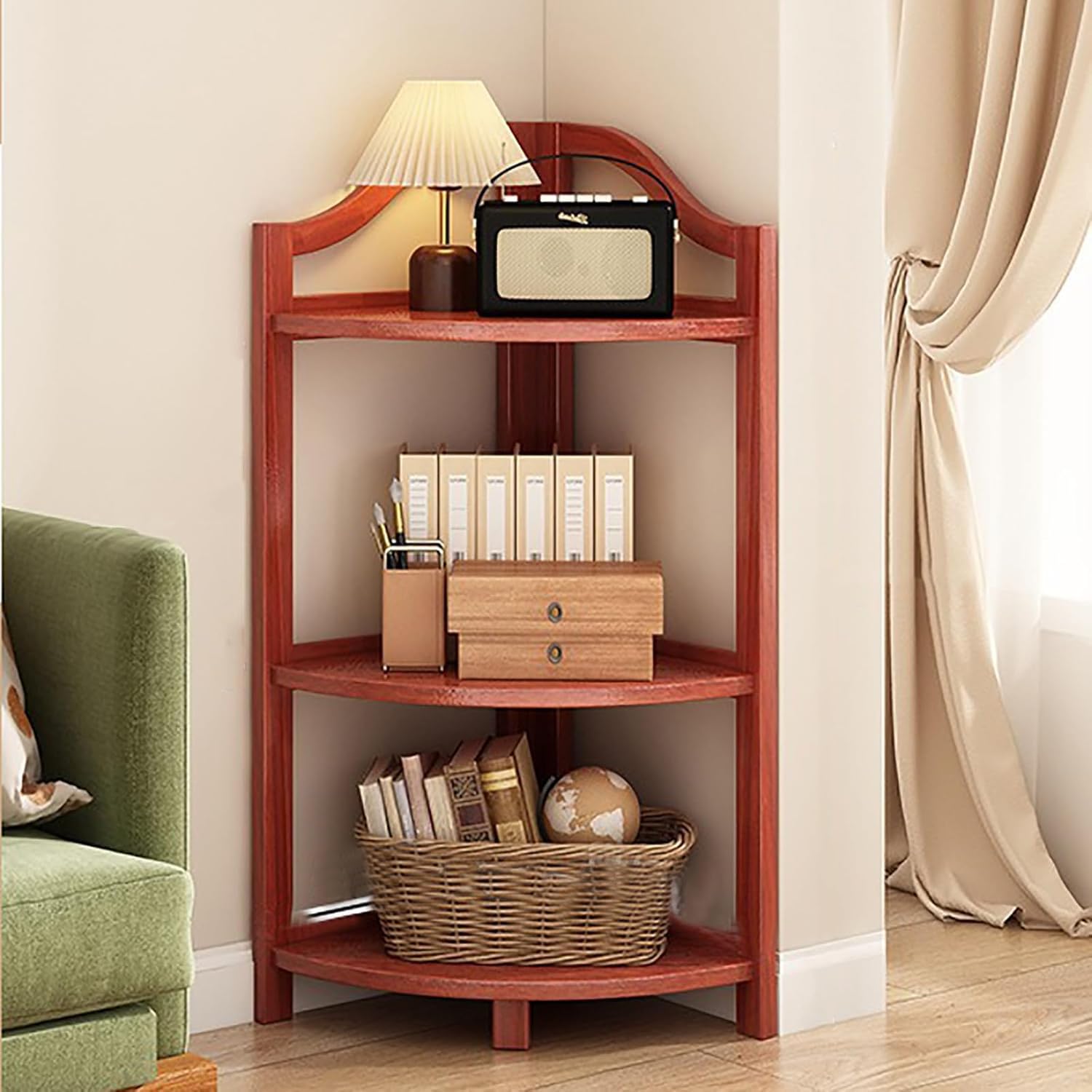 Amazon｜コーナー 棚 コーナーシェルフ コーナーラック 木製 3-6段 多