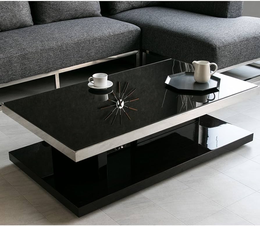 Amazon.co.jp: lushroom センターテーブル 黒 ガラス モダン エボニー