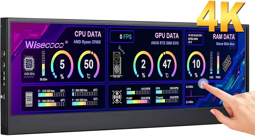 Amazon.com: wisecoco 14'' 4K UHD IPS 3840x1100 Stretched Bar Touch