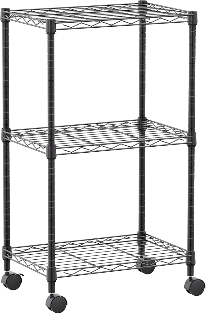 Amazon｜IZEUK スチールラック キャスター付き 3段 高さ伸縮メッシュ