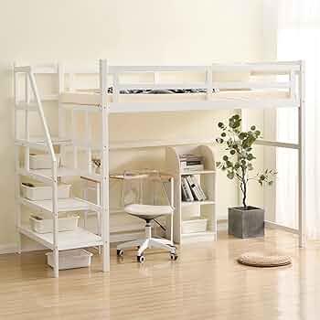 Amazon.co.jp: ロフトベッド シングル 階段 コンセント付き システム