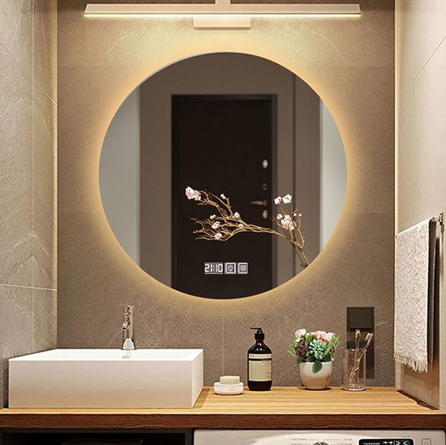 Amazon.co.jp: ミラー壁掛け 丸型 鏡防曇 タッチセンサー時間 多照明