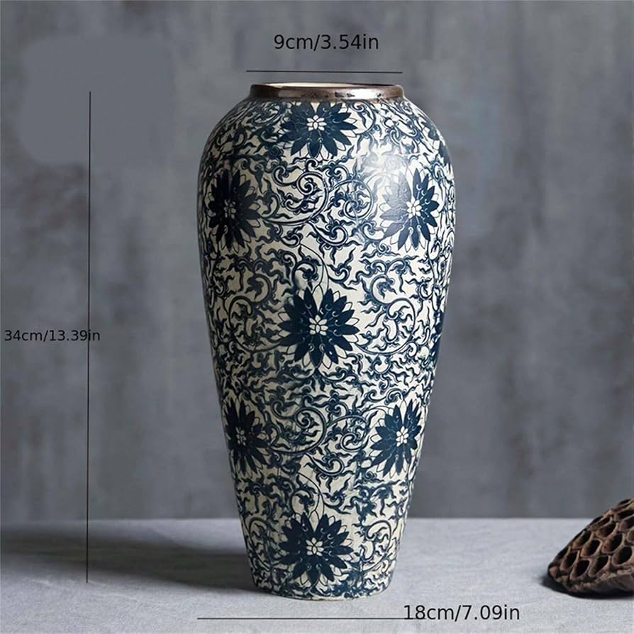 Amazon.co.jp: フラワーベース唐草柄ビンテージ花瓶、中国風セラミック