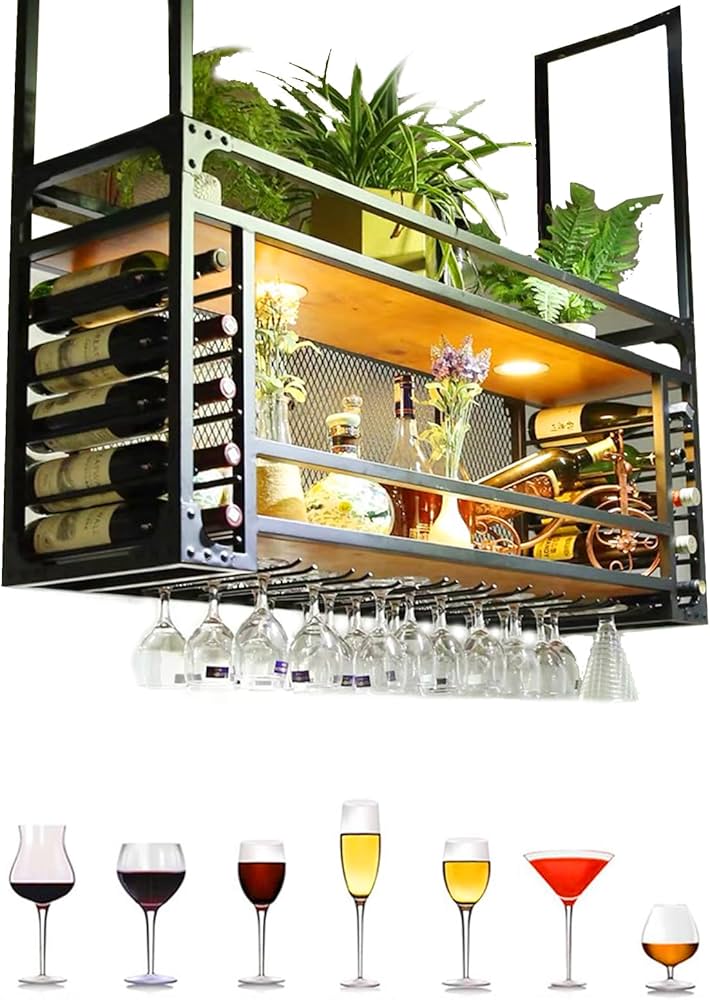 Amazon.co.jp: Pounjsd ワインラック 天吊り 酒棚, 135x30x50cm 天井