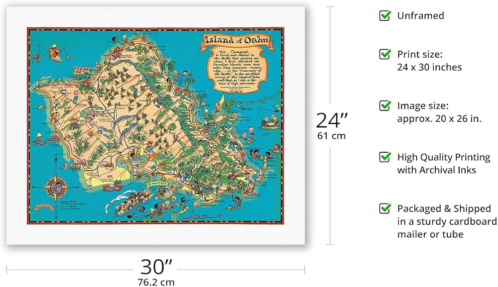 Amazon.co.jp: ハワイUSA - オアフ島地図 - ルース・テイラー作