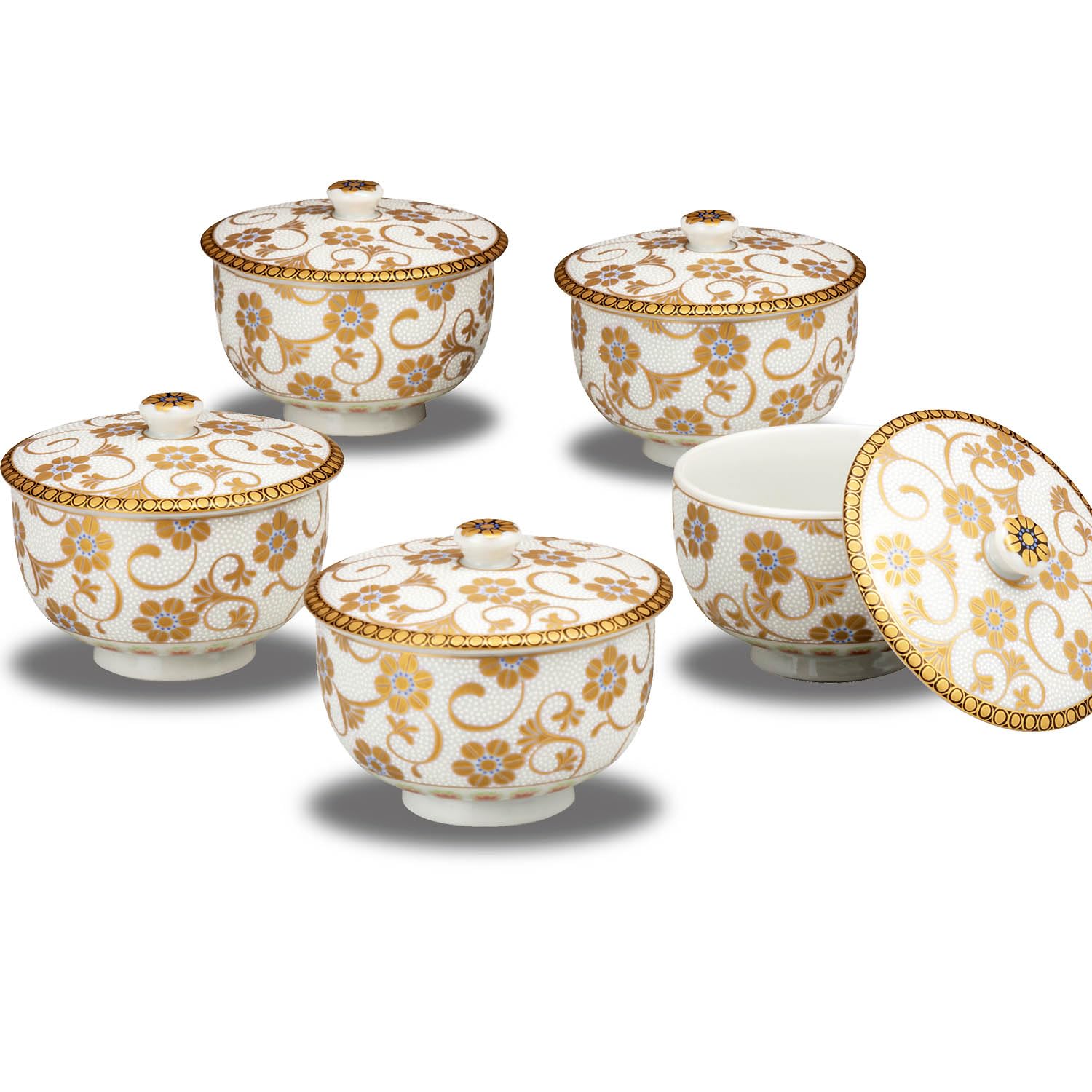 Amazon | おしゃれ 湯呑み 九谷焼 蓋付 湯呑み茶碗 5客 セット 鉄仙紋