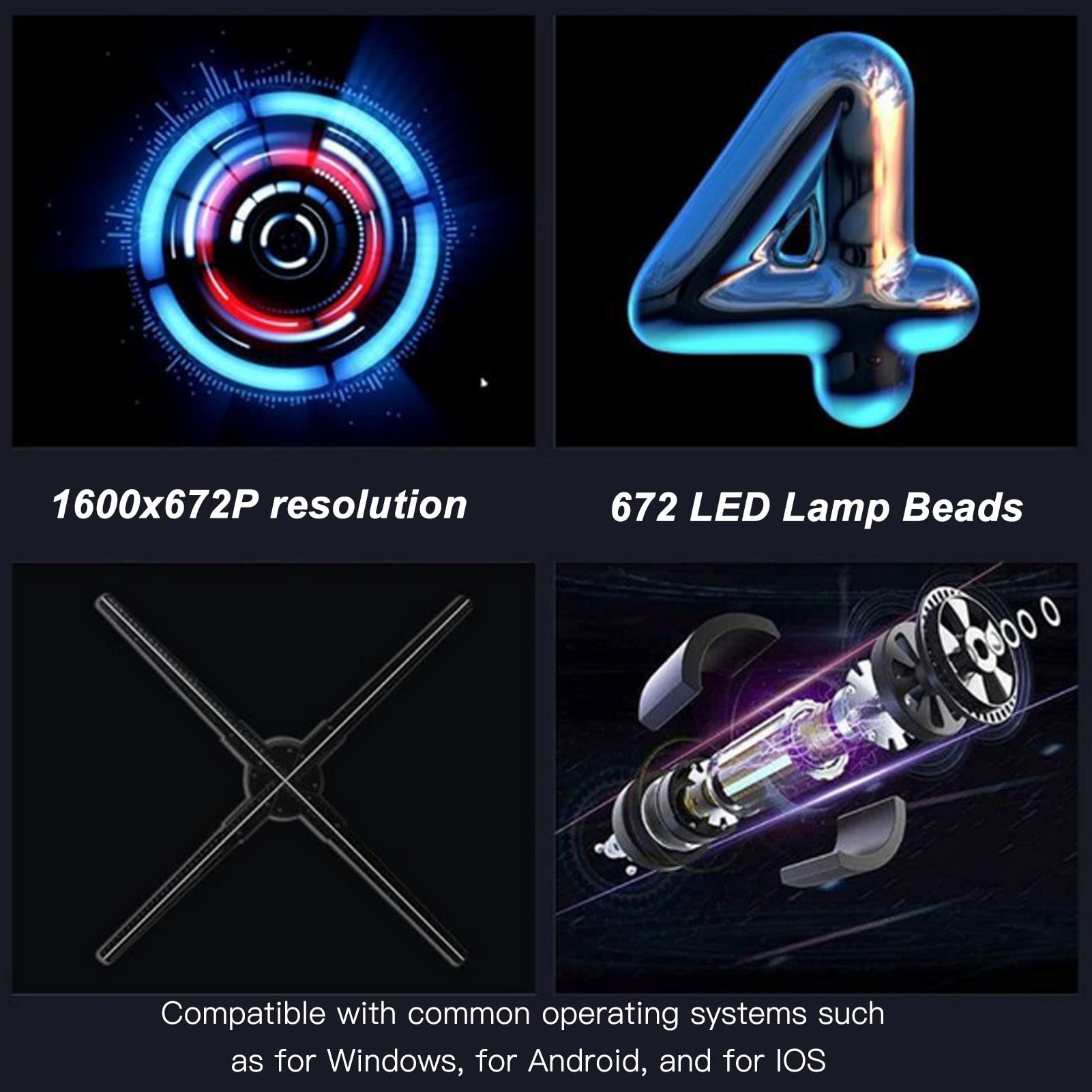 Amazon.co.jp: 3Dホログラムファン、672 LED付き20インチ3Dホログラム