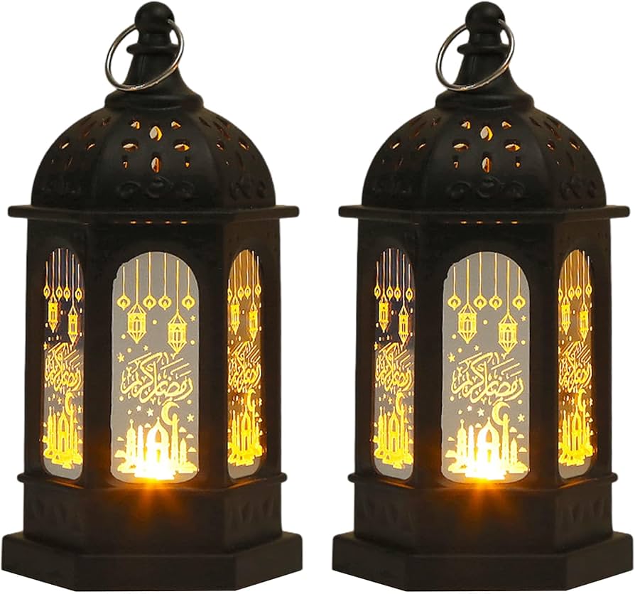 Amazon.com: 2 Pack Ramadan Lantern - Black Hexagon Islamic Lamp