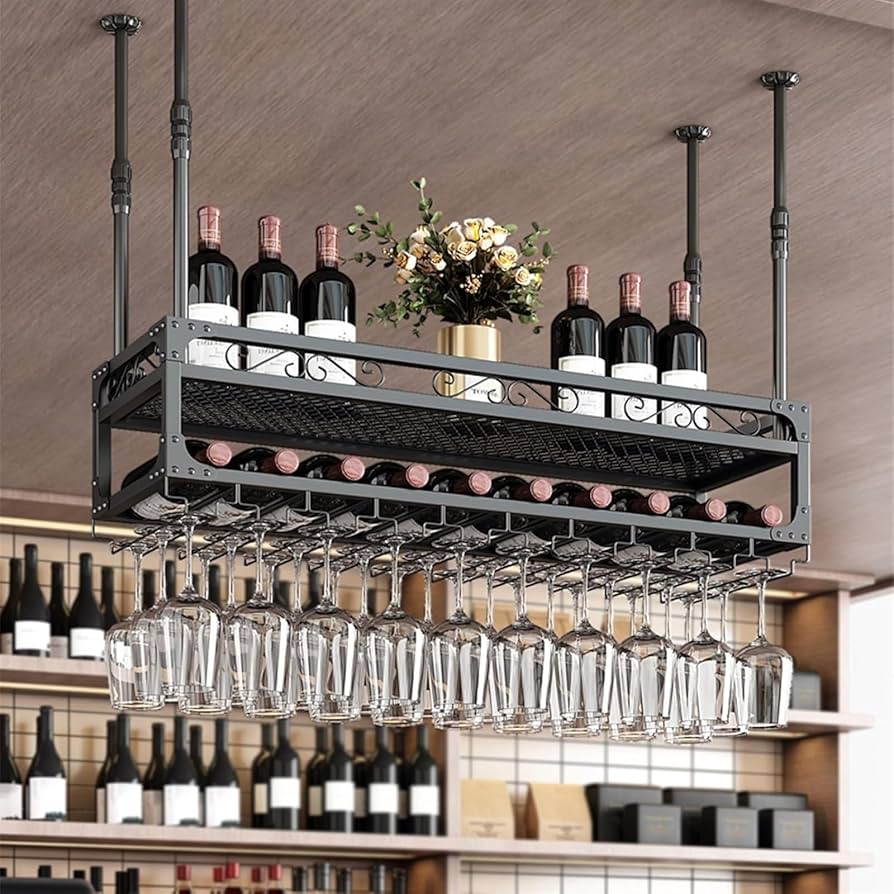 Amazon｜大型金属製アイアン棚収納、壁掛け式吊り下げウイスキーラック