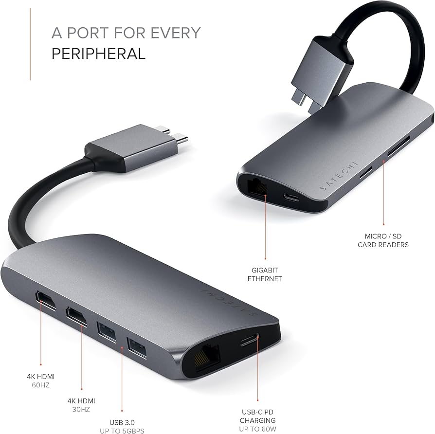 Amazon.com: Satechi USB C Hub Dual Multimedia Adapter, USB C
