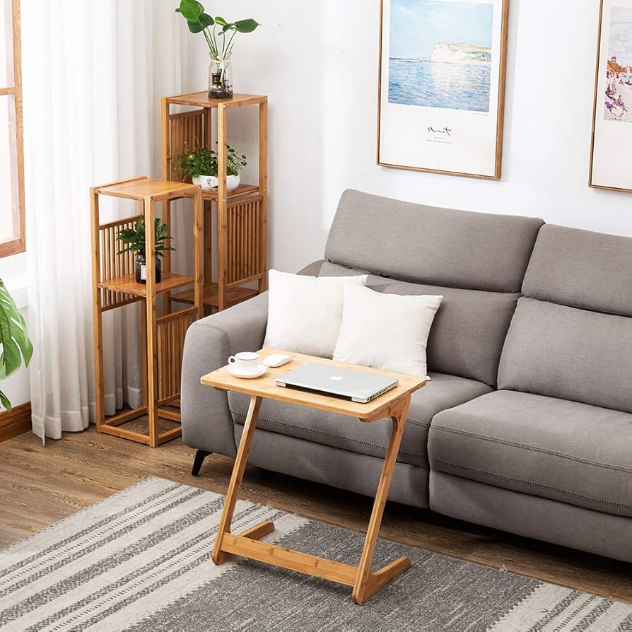 Amazon｜リビング ソファ サイドテーブル ノートパソコンテーブル 竹製