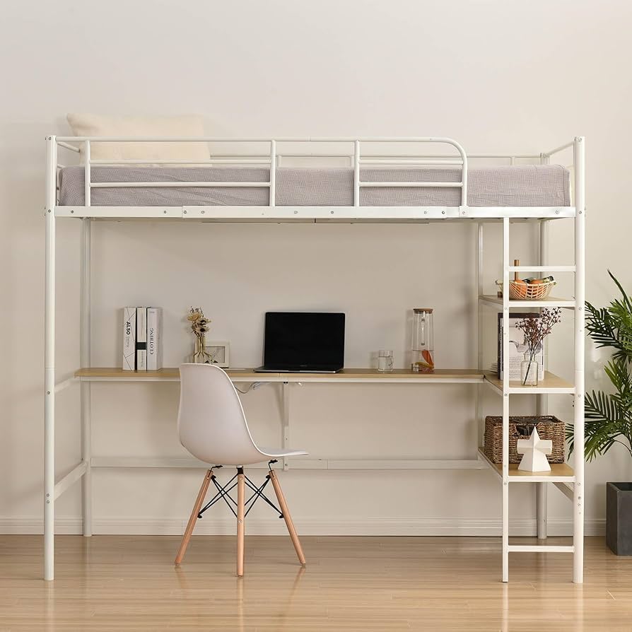 Amazon｜ロフトベッド シングル デスク付き 収納棚3段 コンセント2口