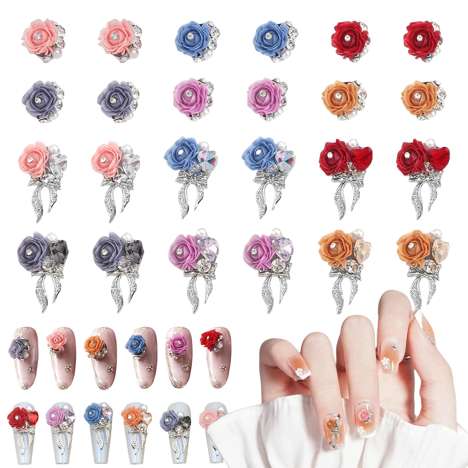 Amazon.co.jp: ネイルパーツ リボン 花 24個セット 3D 立体 大きめ