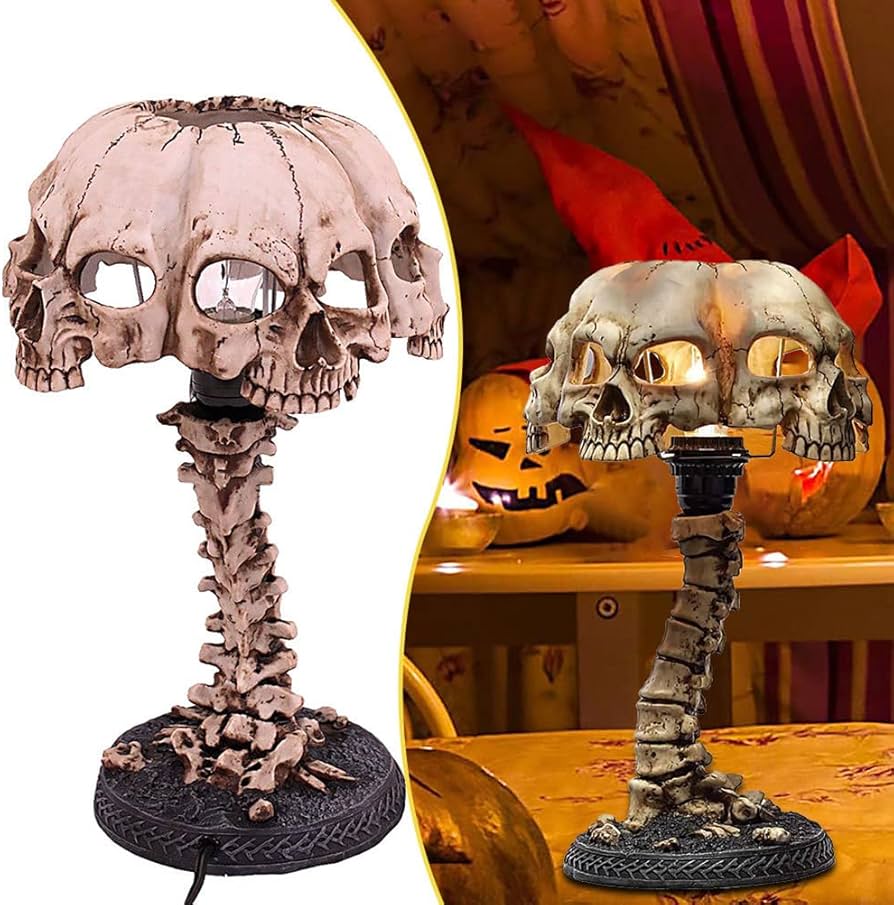 SFNTION 3D Light Up Skeleton Lamp, 4 Head Skull Table Lamp LED