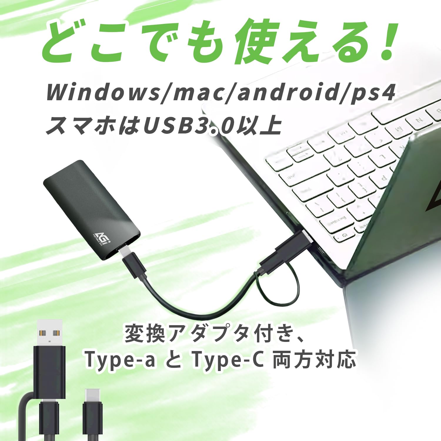 Amazon | AGI 1TB ED198 外付けSSD、USB3.2 Gen2 Type-C to Type-C/A