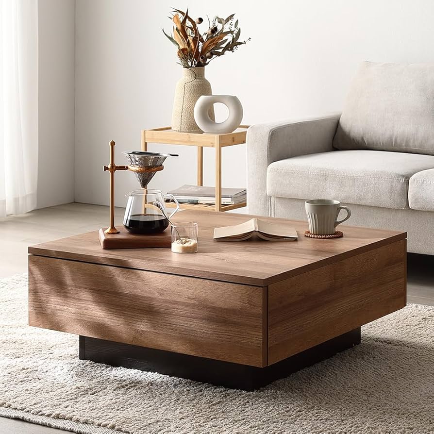 Amazon.co.jp: RASIK ローテーブル 引き出し2杯 収納付き 正方形 約幅