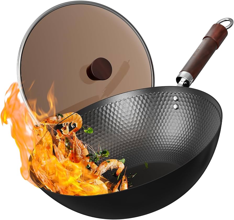 Amazon | Armorbear 鉄製中華鍋 ガラス蓋付き 30cm 炭素鋼 フラット底