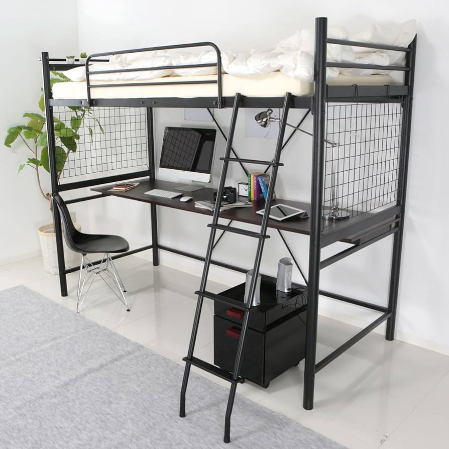 Amazon｜LOWYA ロウヤ ロフトベッド シングル S パイプベッド 宮付