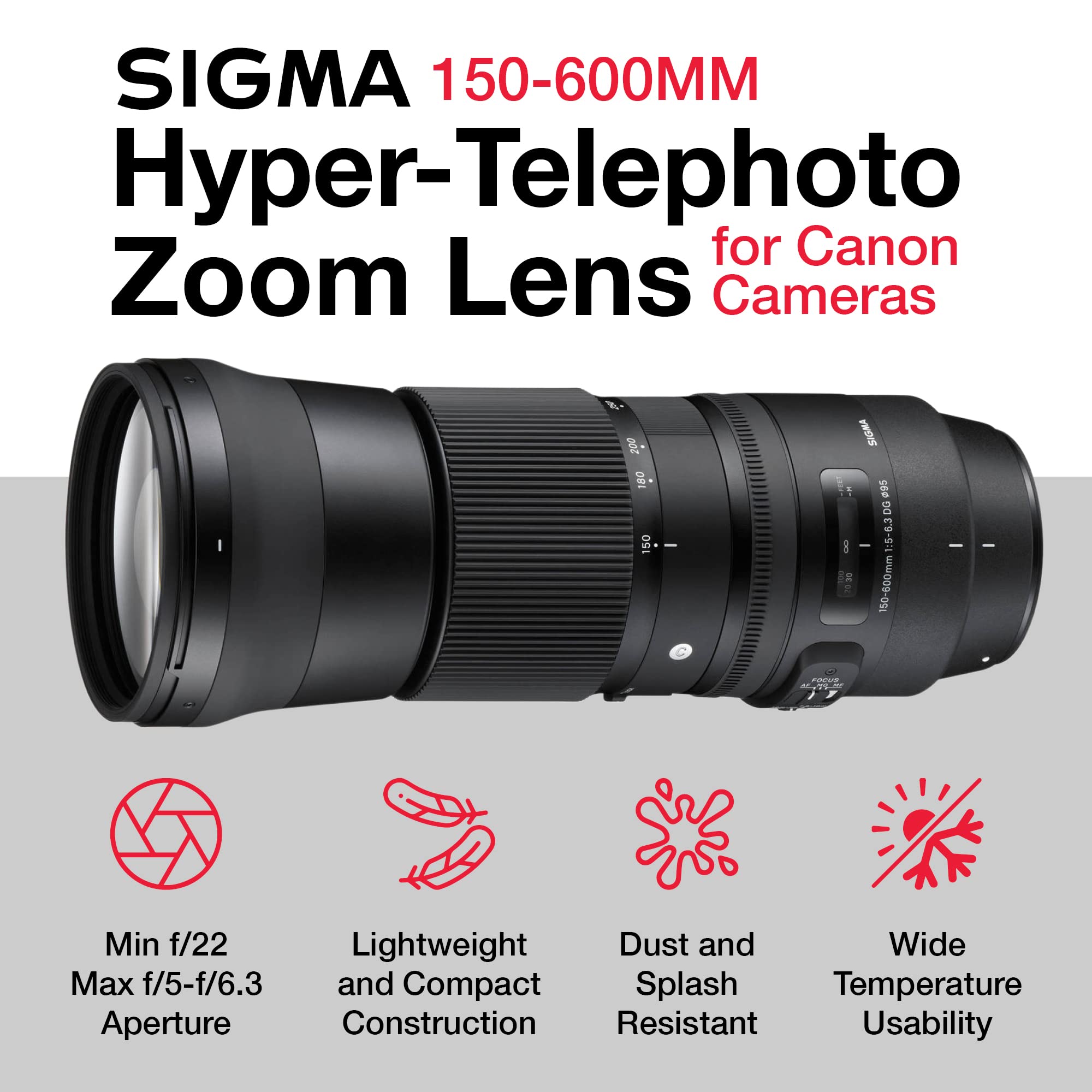 Sigma 150-600mm Canon Zoom Telephoto Lens - F/5-6.3 DG OS HSM