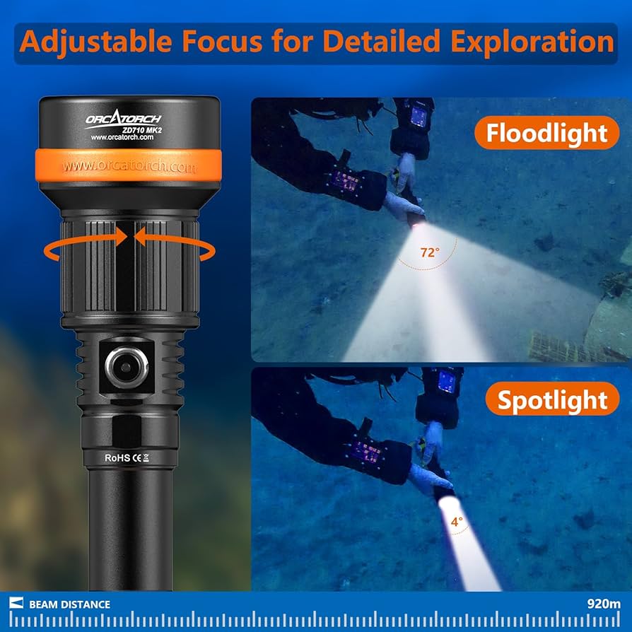 Amazon.com : ORCATORCH ZD710 MK2 2-in-1 Zoomable Dive Light, 4-72