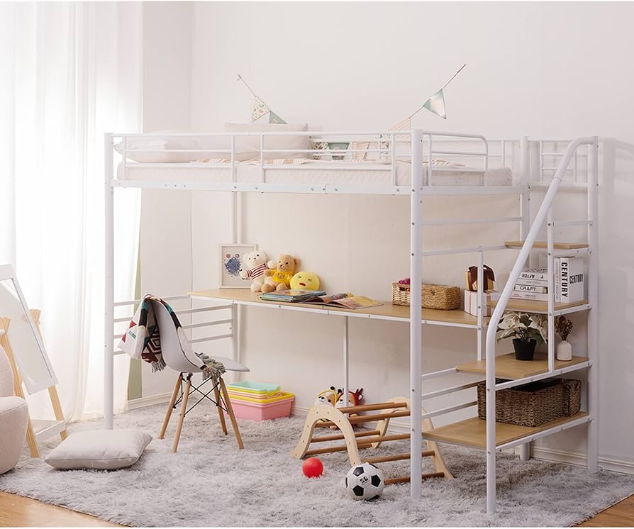 Amazon｜ロフトベッド 階段付き パイプベッド コンセント付き 収納
