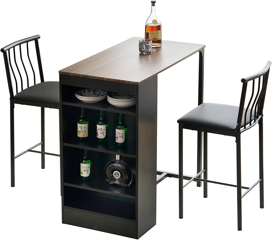 Amazon.co.jp: カウンターテーブル チェア 3点セット 収納ラック付き