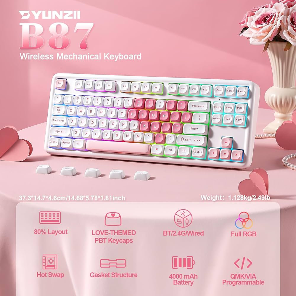 Amazon | YUNZII B87 ワイヤレスメカニカルキーボード ゲーミング