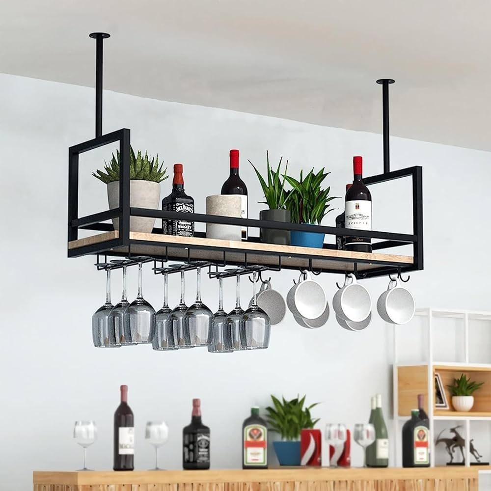 Amazon｜ワイングラスホルダー 木製 吊り下げ ワインラック グラス収納