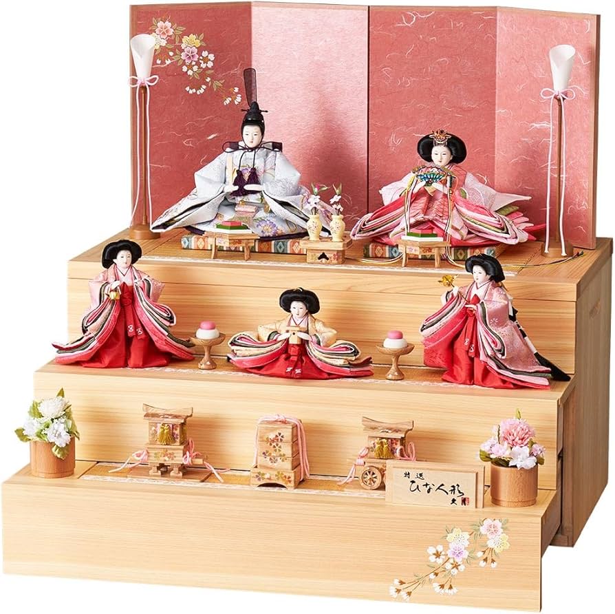 Amazon | 久月official 雛人形 収納三段 親王官女飾り 銘木シリーズ 檜