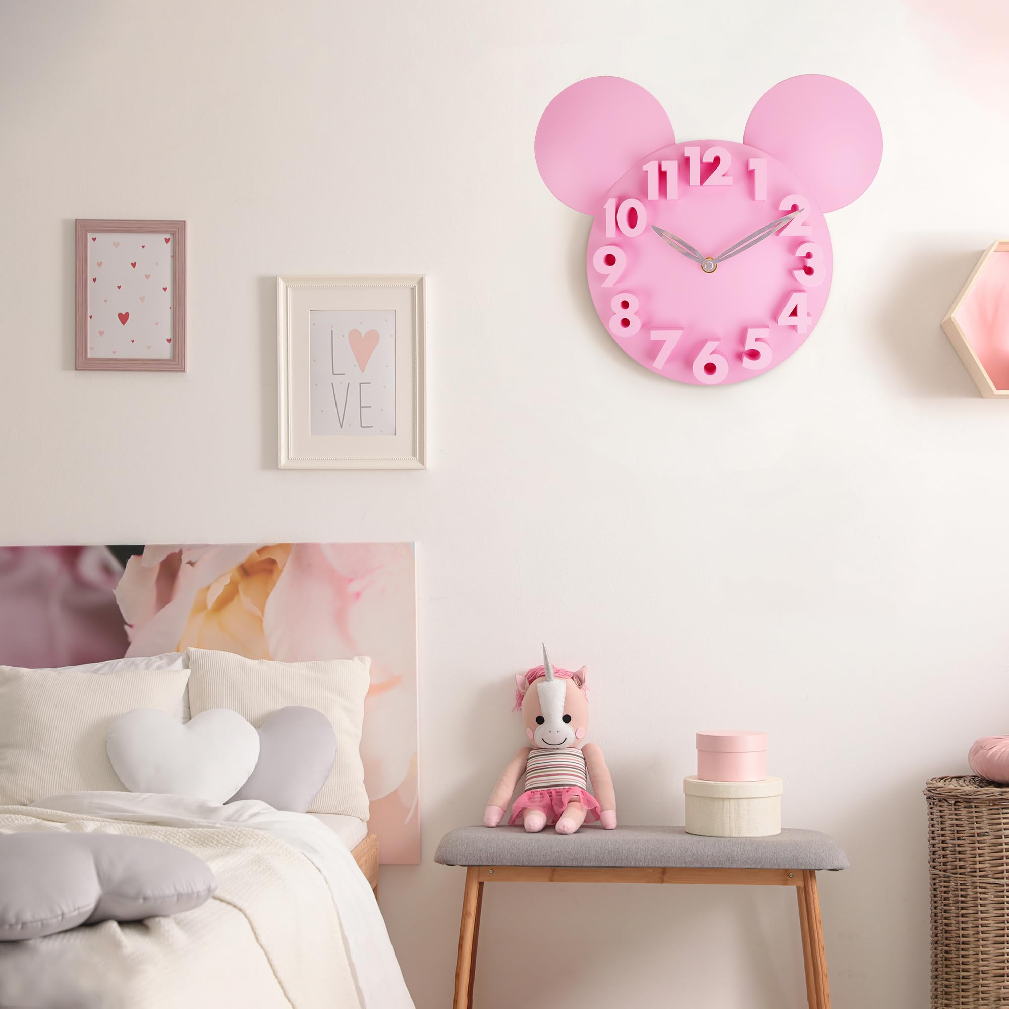Amazon.co.jp: Lafocuse 3D かわいい ミニーマウス ピンク 壁掛け時計
