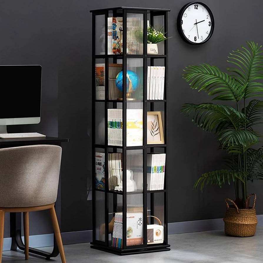 Amazon｜MAAOBR 本棚 回転式本棚 5/6段 大容量 竹製 回転式書棚 透明