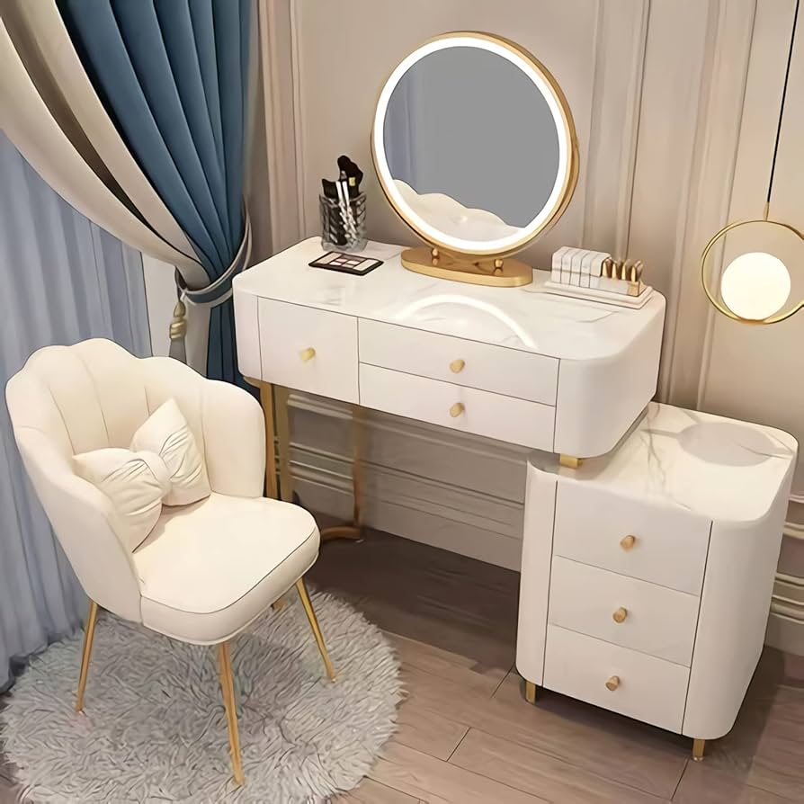 Amazon｜鏡台 オシャレ ドレッサー レザー調 ベロア調 寝室 大理石天板