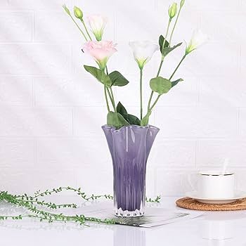Amazon.co.jp: 吹きガラスの花瓶、ユニークな広口の花瓶、紫の花瓶